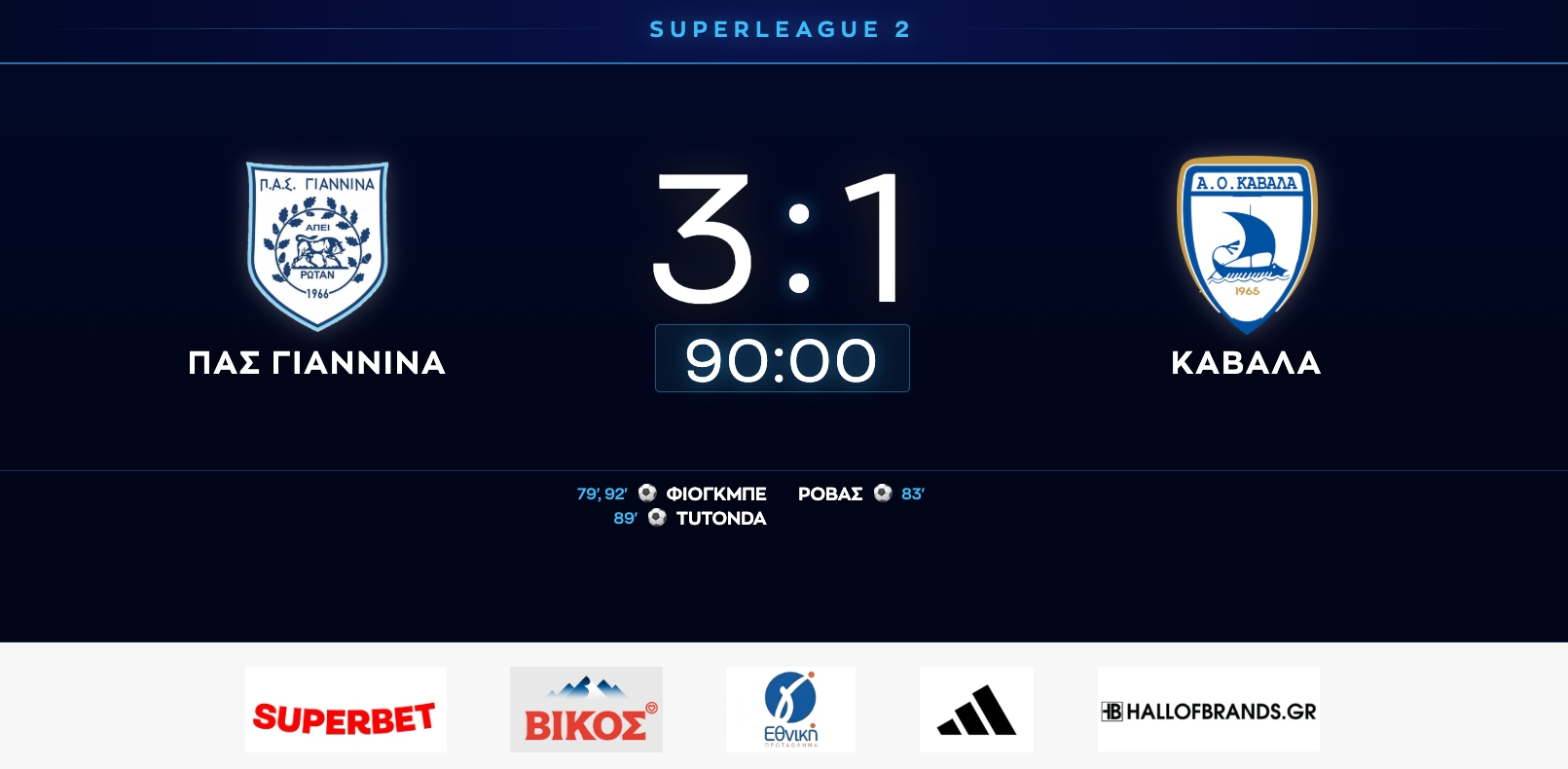 Scoreboard Broadcast Display — ΠΑΣ Γιάννινα 3:1 Καβάλα, Super League 2